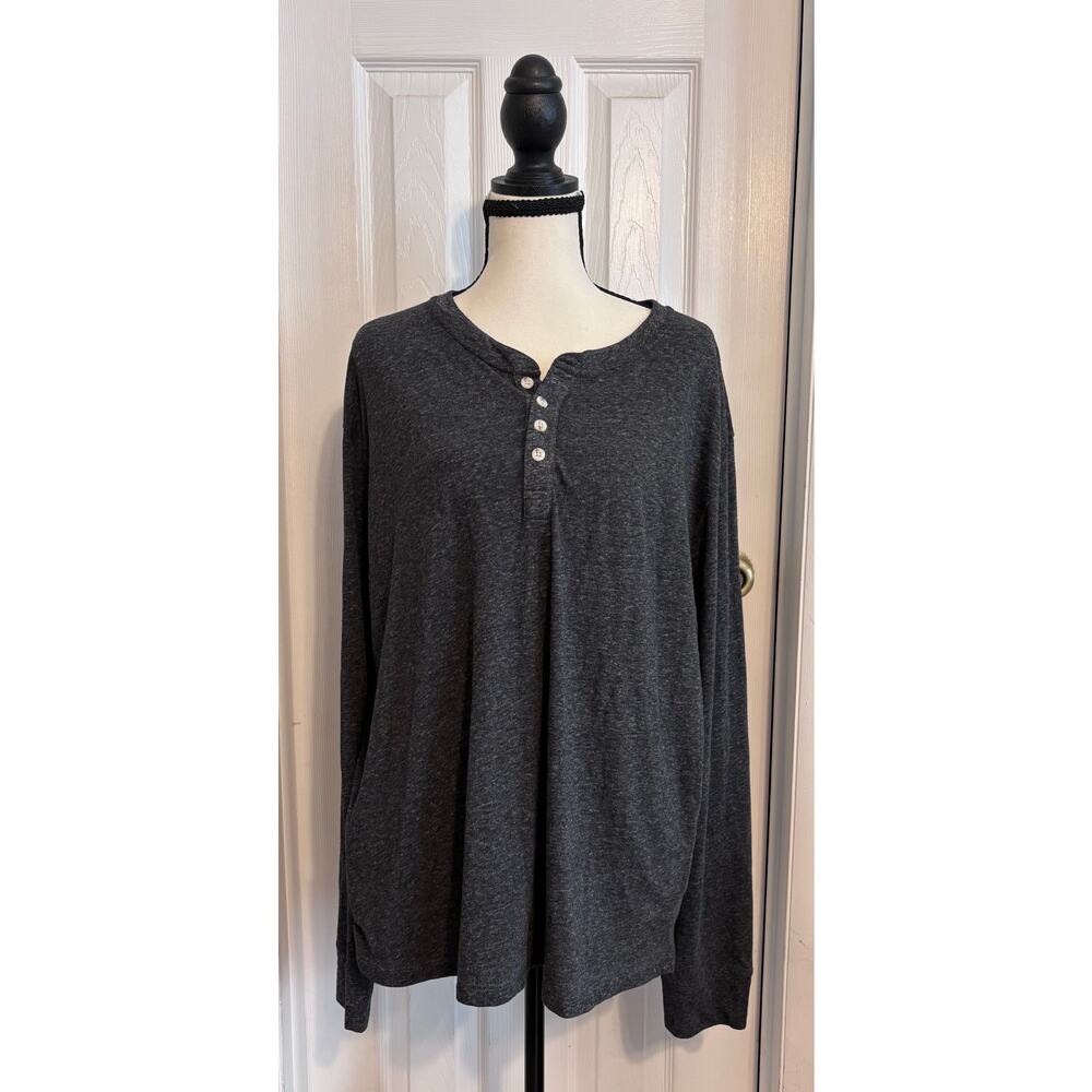 Tecovas Men’s Long Sleeve Henley Shirt XL Charcoal Gray Cotton Blend